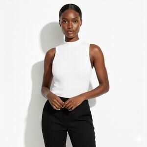 NWT Bozzolo Ribbed Mock Neck Bodysuit Womens M White Clean Girl Minimalist